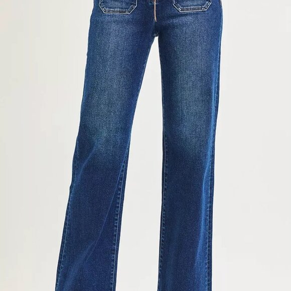 RISEN Full Size High Rise Wide Leg Jeans with Front Tie Detail Plus Size - Picture 1 of 7
